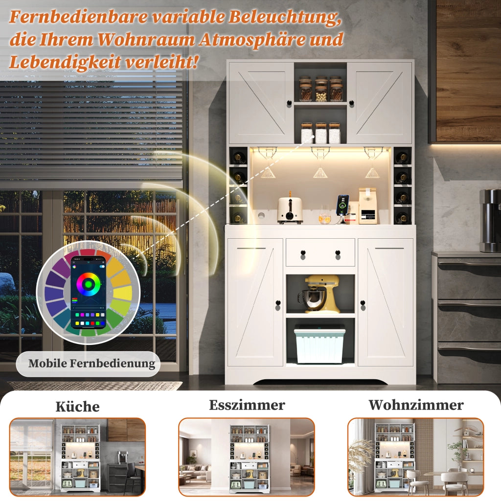 Credenza buffet con LED RGB, prese integrate e ripiani regolabili in MDF bianco 105 × 40 × 180 cm