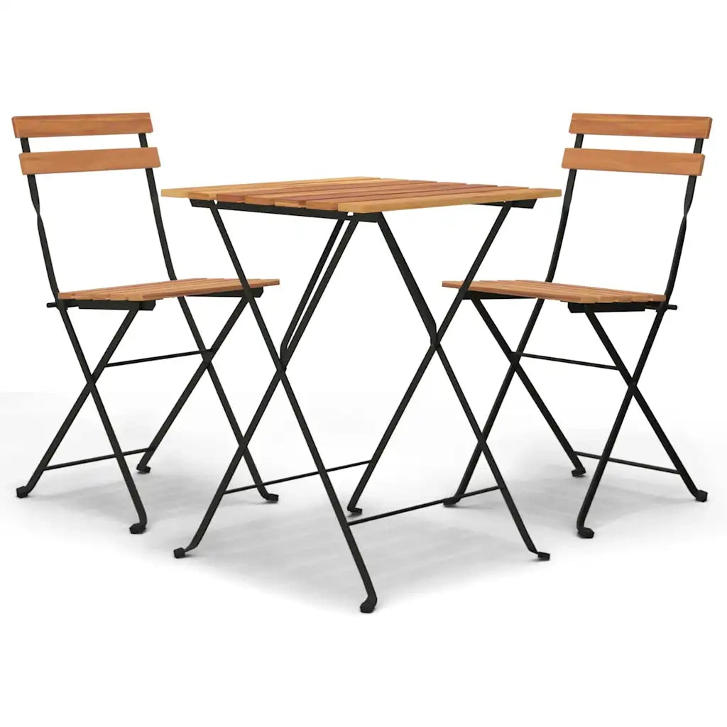 Set Bistr¨° Pieghevole 3 pz | Set Salotto da Giardino in Legno Massello di Teak e Acciaio