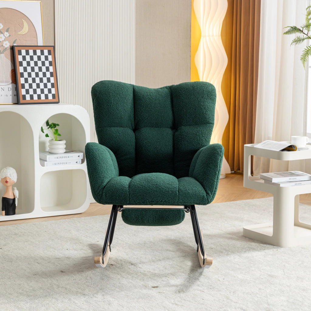 Poltrona a Dondolo con Poggiapiedi Estraibile ¨C MINIMAL ¨C Tessuto Boucl¨¦ Verde