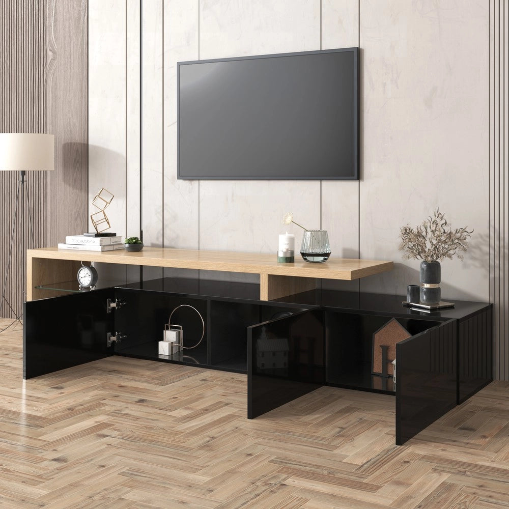 Mobile TV Design con LED ¨C Xylo ¨C Nero Lucido, Legno, Vetro