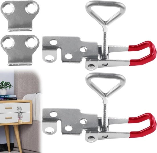 Chiusura a cerniera in acciaio inossidabile con regolatore di apertura a ginocchio - chiusura grande regolabile per cassetti - chiusura a click con foro a chiave - chiusura per parete a listello - per cassetti, cassetti, ante e porte.