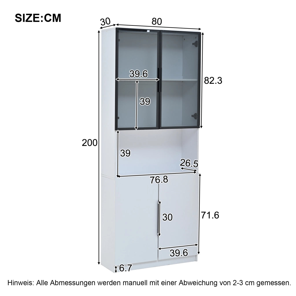 Vetrina con LED e ante in vetro, ripiano regolabile, per soggiorno, 160 × 30 × 200 cm