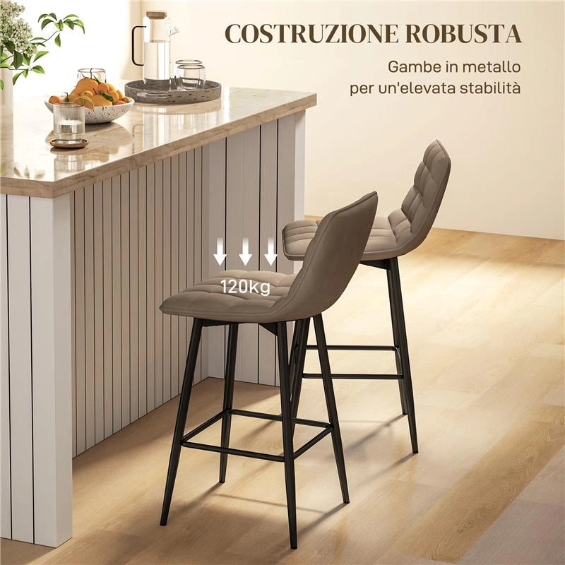 SET 2 SGABELLI DA CUCINA STILE NORDICO IN TESSUTO EFFETTO VELLUTO E METALLO 45X47X84 CM MARRONE