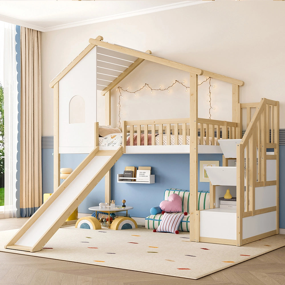 Letto casa bambini - Xylo - 90x200 cm scivolo naturale
