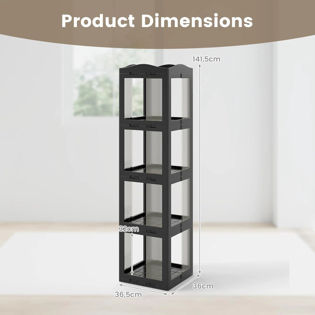 Libreria girevole a 360°, scaffale angolare girevole a 4 livelli, con pannelli traslucidi, montaggio semplice, per piccoli spazi, ufficio, camera da letto e soggiorno (nero, 4 livelli)