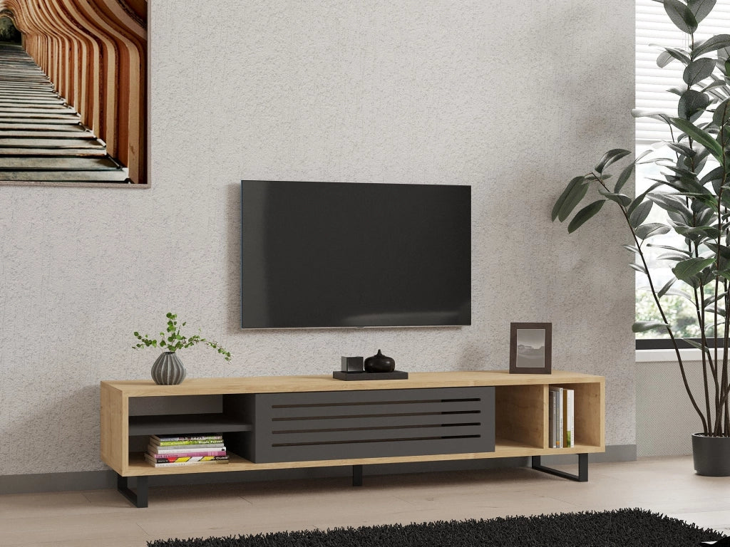 Sovico, Mobile Porta tv un Ripiano, 160x40x35h cm Nero Antracite