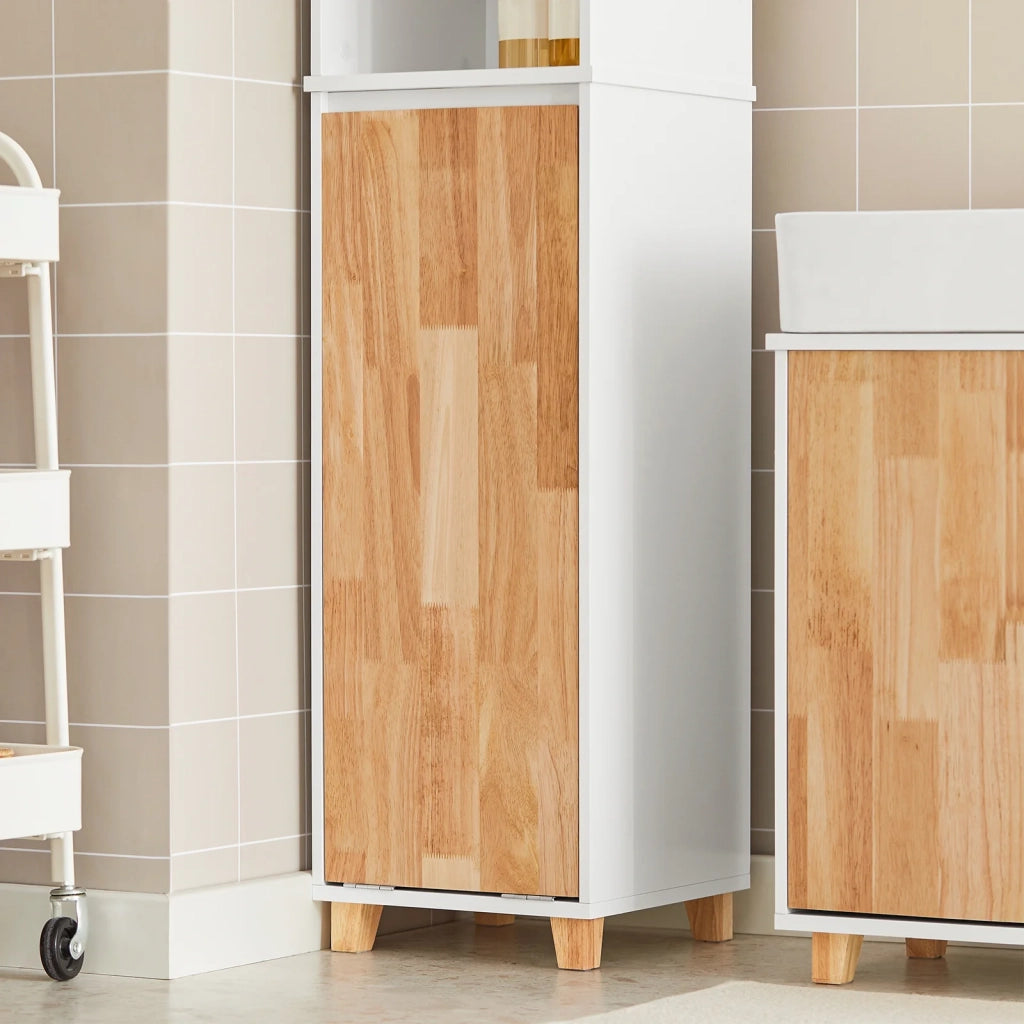 Mobile colonna bagno con portabiancheria e Mobiletto stretto salvaspazio ad anta singola. Colore Bianco-Naturale L31*A170*P32 cm BZR74-W SoBuy
