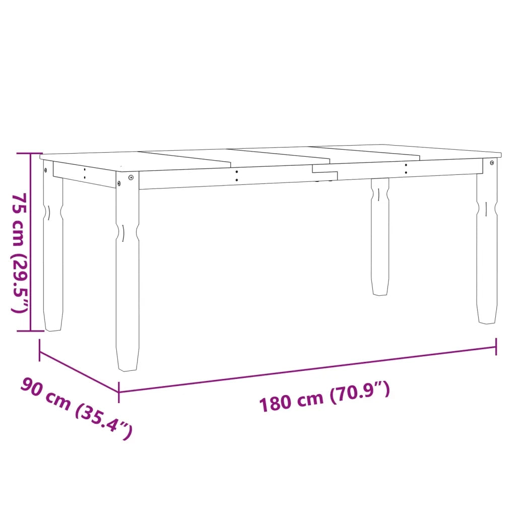 Tavolo da Pranzo Corona 180x90x75 cm in Legno Massello di Pino 4005722