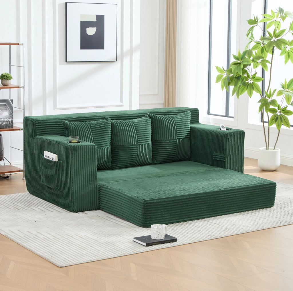 DIVANO Modulare 2 Posti 172x87x64 cm Velluto a Coste Verde Smeraldo