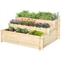 Fioriera da Giardino a 3 Livelli, Orto da Giardino con 9 Compartimenti in Legno di Abete e Tessuto non Tessuto, 117x100x54cm, Legno naturale