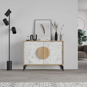 Madia 2 ante Gora110 110x35,6x82 colore bianco effetto marmo carrara e rovere