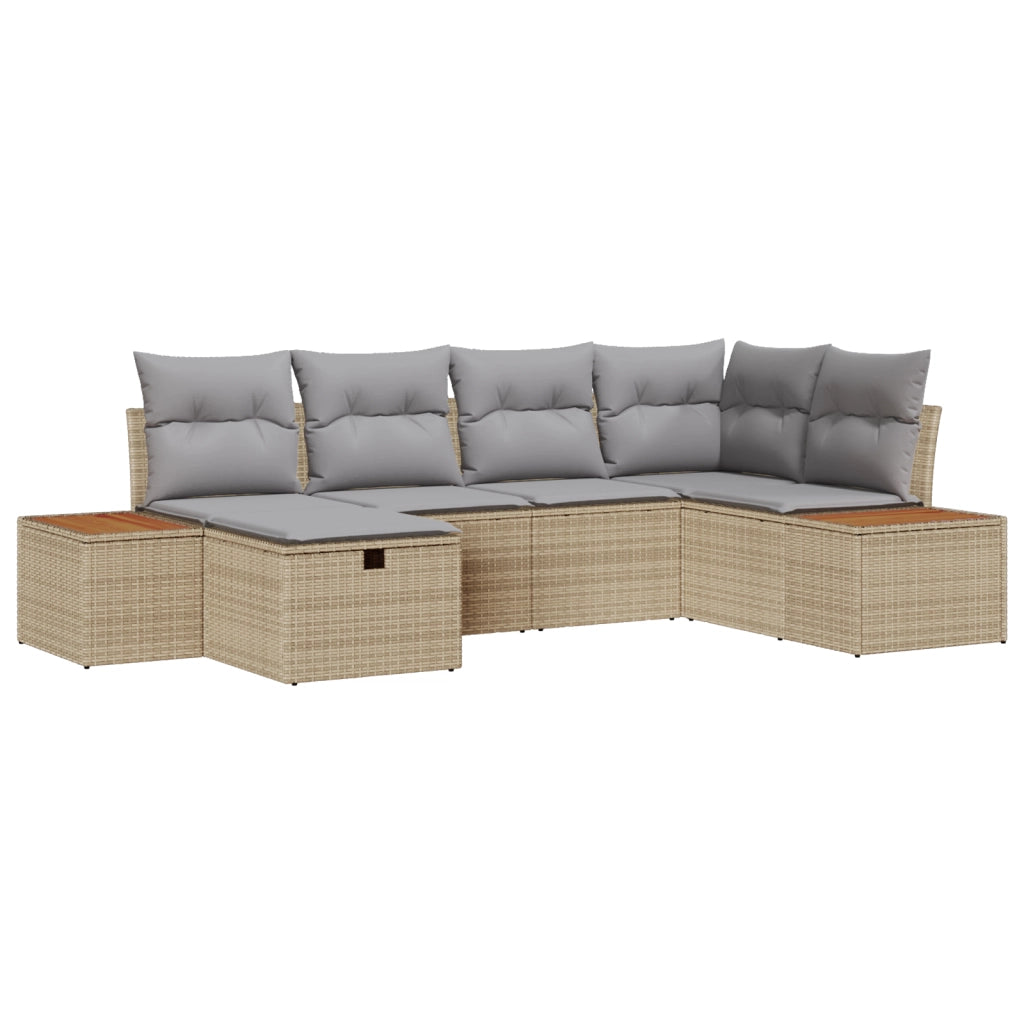 Set di Divani da Giardino da 6 Pezzi con Cuscini Beige in Polyrattan
