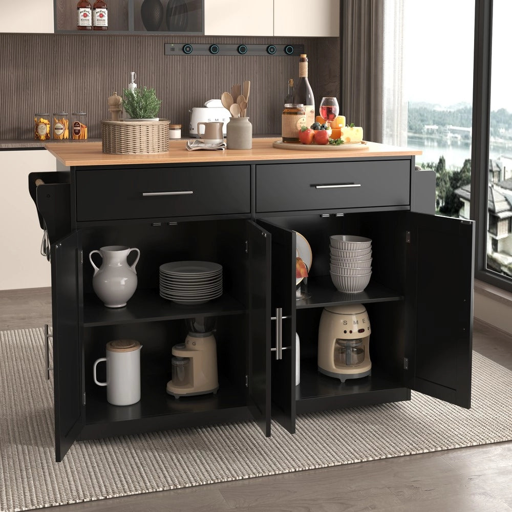 Carrello Portavivande Pieghevole ¨C Xylo ¨C Nero, 120x46x91 cm, Rotelle e Gambe in Legno