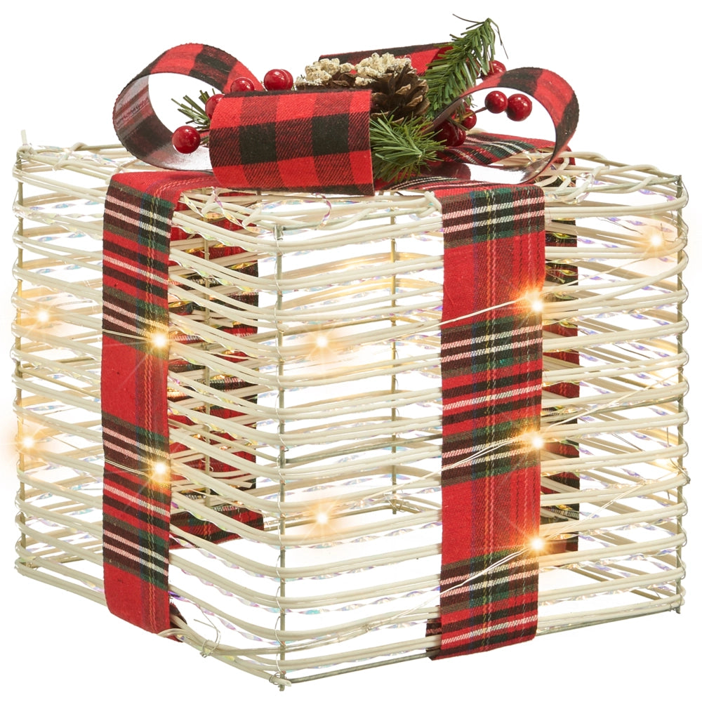 Set di 3 scatole regalo natalizie luminose bianco sporco con luci LED Decorazioni natalizie con fiocchi per uso interno