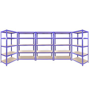 2 Scaffali 90cm e 3 Scaffali 120cm Q-Rax in Acciaio Senza Bulloni Blu per Garage