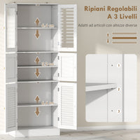 Mobile Bagno 60x30x170 cm con 3 Armadietti a 2 Ante in Vetro e Legno  Bianco