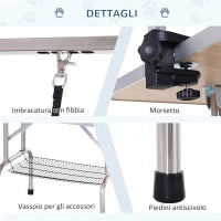 Tavolo da Toelettatura per Animali Domestici con Cesto Inferiore, Altezza Regolabile, Pieghevole, in Acciaio Inossidabile e Metallo, 107 x 60 x 170 cm, Nero