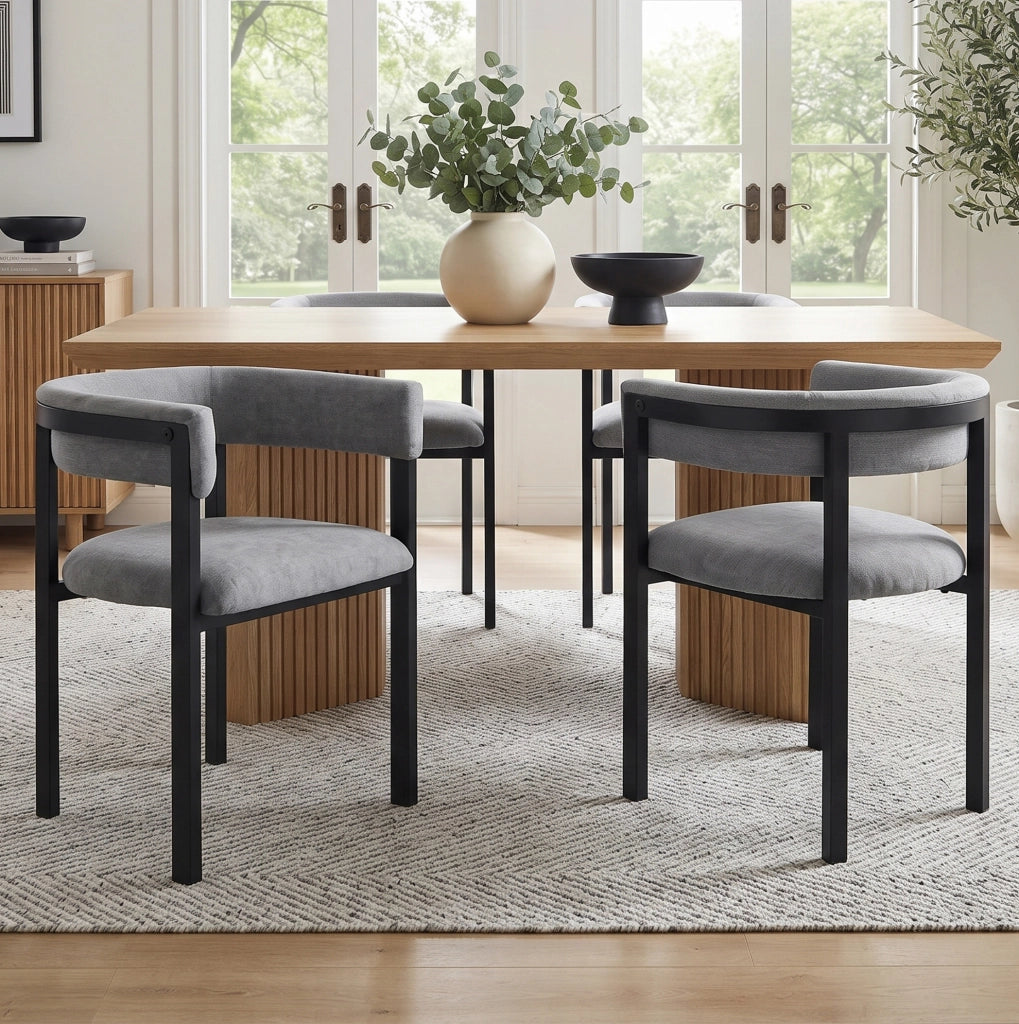 Set di 2 sedie da pranzo moderne in chenille grigio con schienale curvo e struttura in metallo