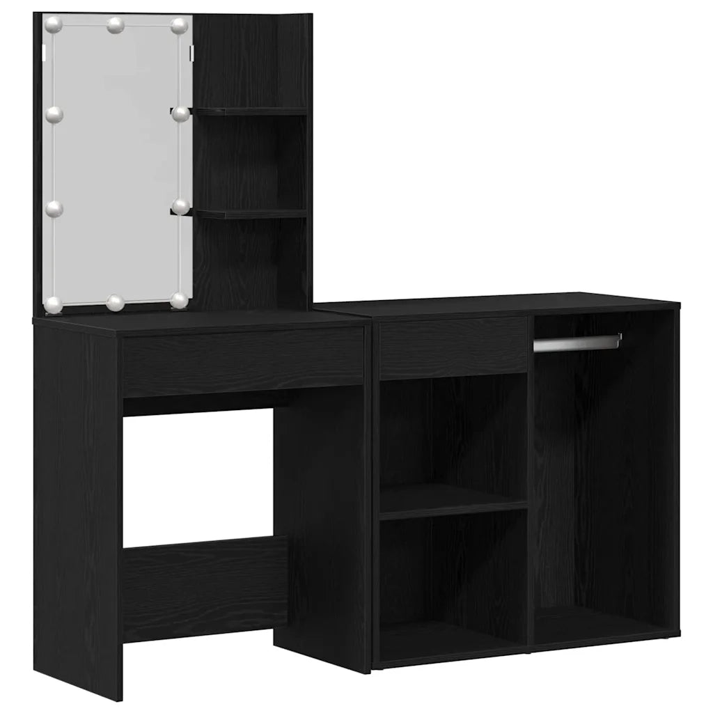 Set Toeletta | Tavolo da Trucco LED Rovere Nero 140 x 40 x 140 cm