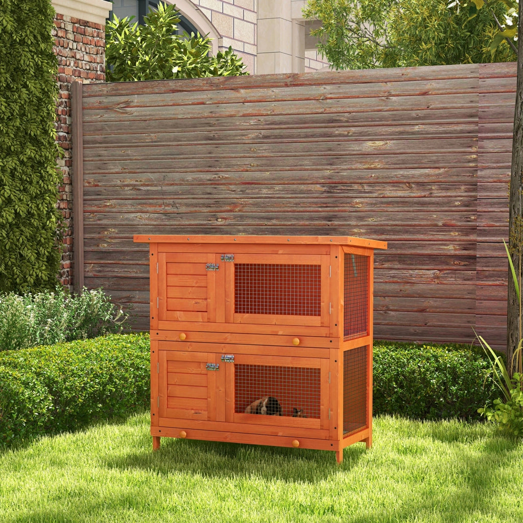 Casetta per Conigli 2 Livelli ¨C zephmum ¨C Legno Naturale 90x45x90 cm