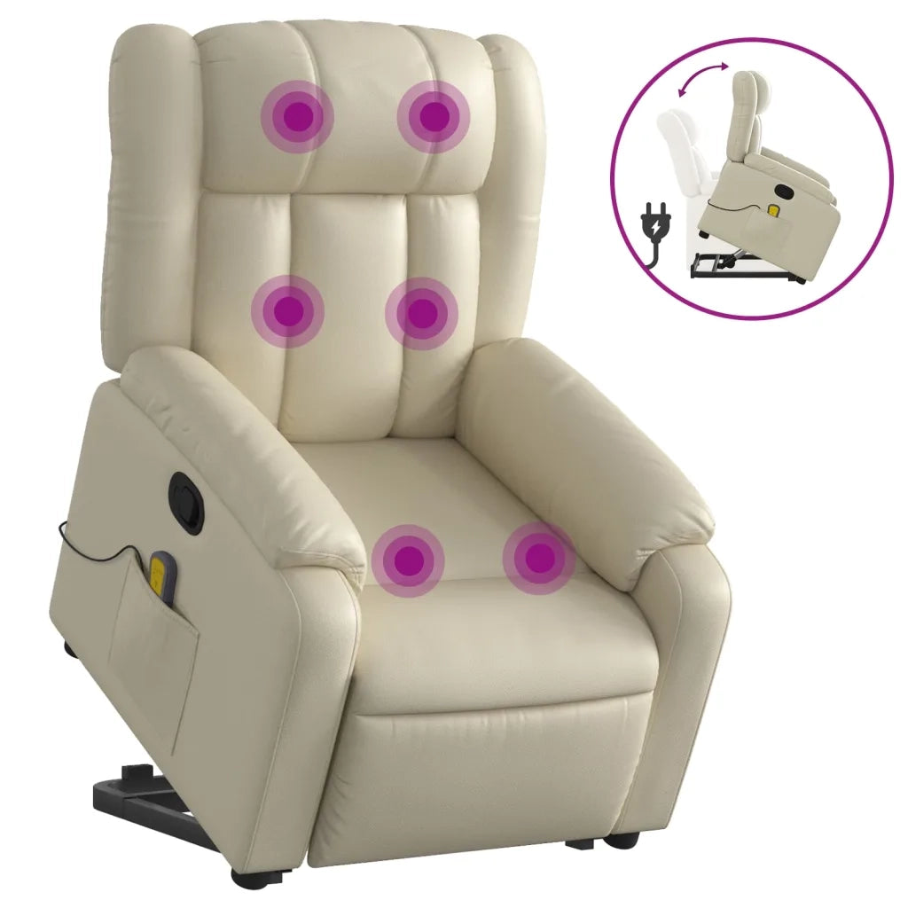 Poltrona Alzapersona Reclinabile Massaggio Crema Similpelle 3205272