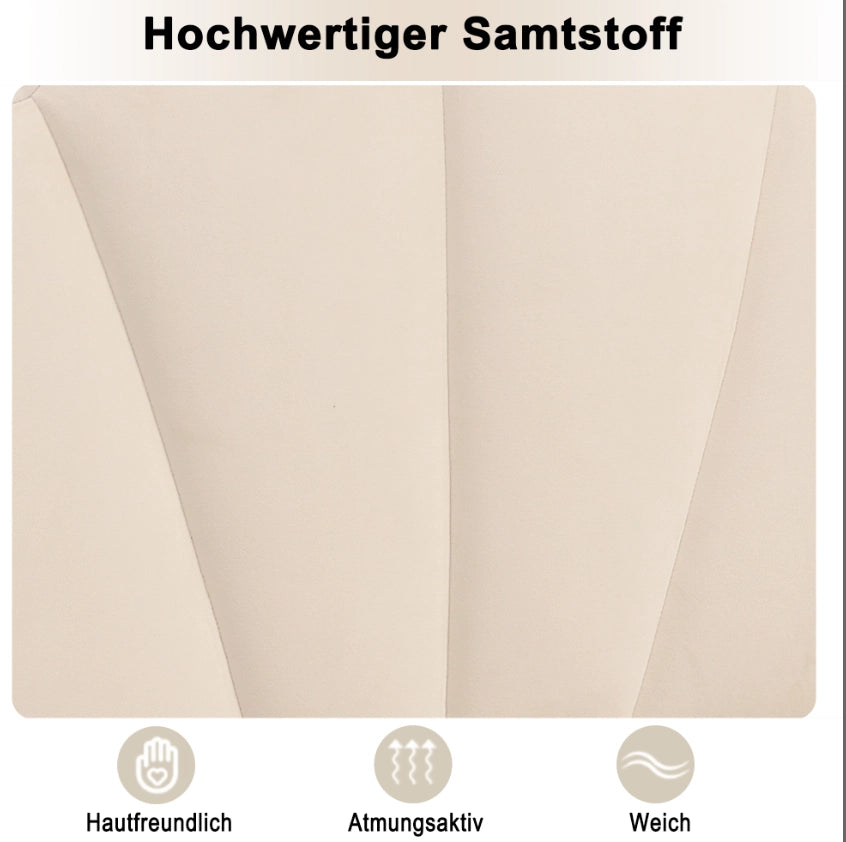Letto matrimoniale imbottito 140x200 cm in velluto beige con testiera regolabile e piedini dorati