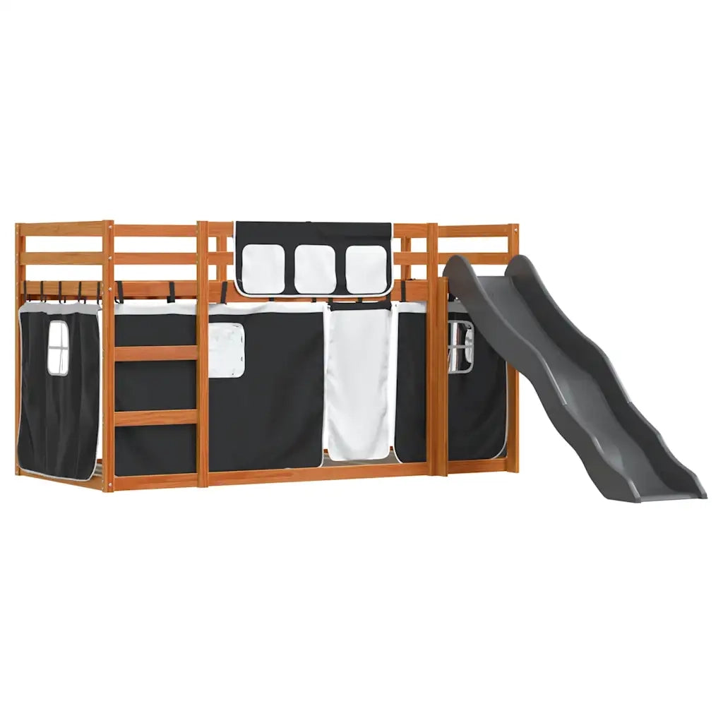 vidaXL Letto a Castello con Scivolo e Tende Bianco e Nero 90x200 cm