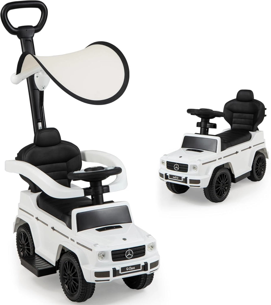 Mercedes-Benz Macchina per Bambini, Macchina con Barra Scorrevole Rimovibile, Tettuccio Parasole Regolabile, Clacson, Portaoggetti Nascosto, Regalo Bambini 1-3 Anni (Bianco)
