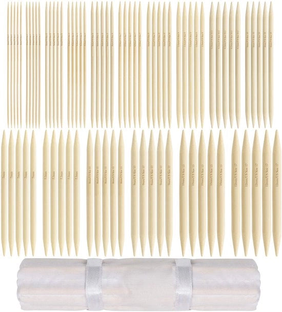 Set di aghi da cucire in bambù 80 pezzi - aghi a punta doppia - contenitore di stoccaggio - 25 cm - adatto per principianti - aghi da cucire in lana