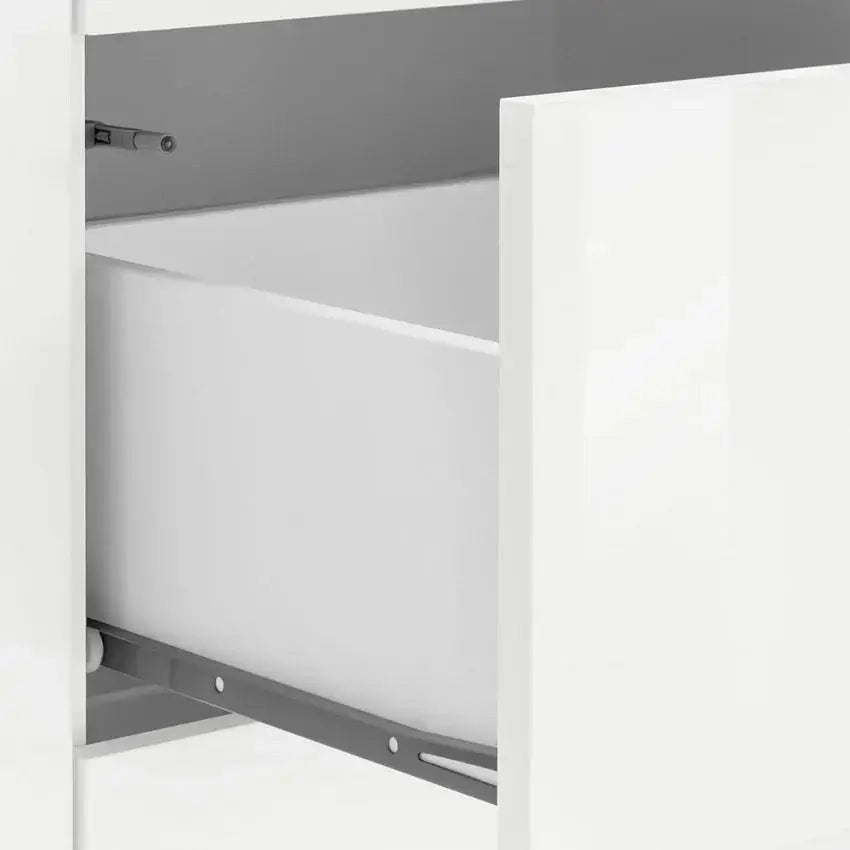 Credenza moderna VEGA con 2 ante battenti e 3 cassetti, bianco lucido 140