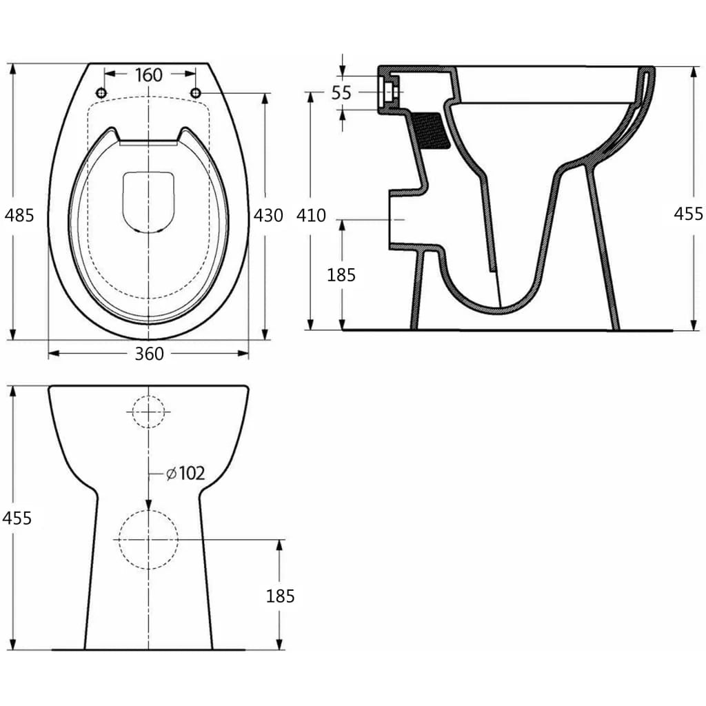 WC alto senza brida con meccanismo di chiusura ammortizzata vaso WC bagno/arredamento casa 7 cm ceramica nero 02_0003565