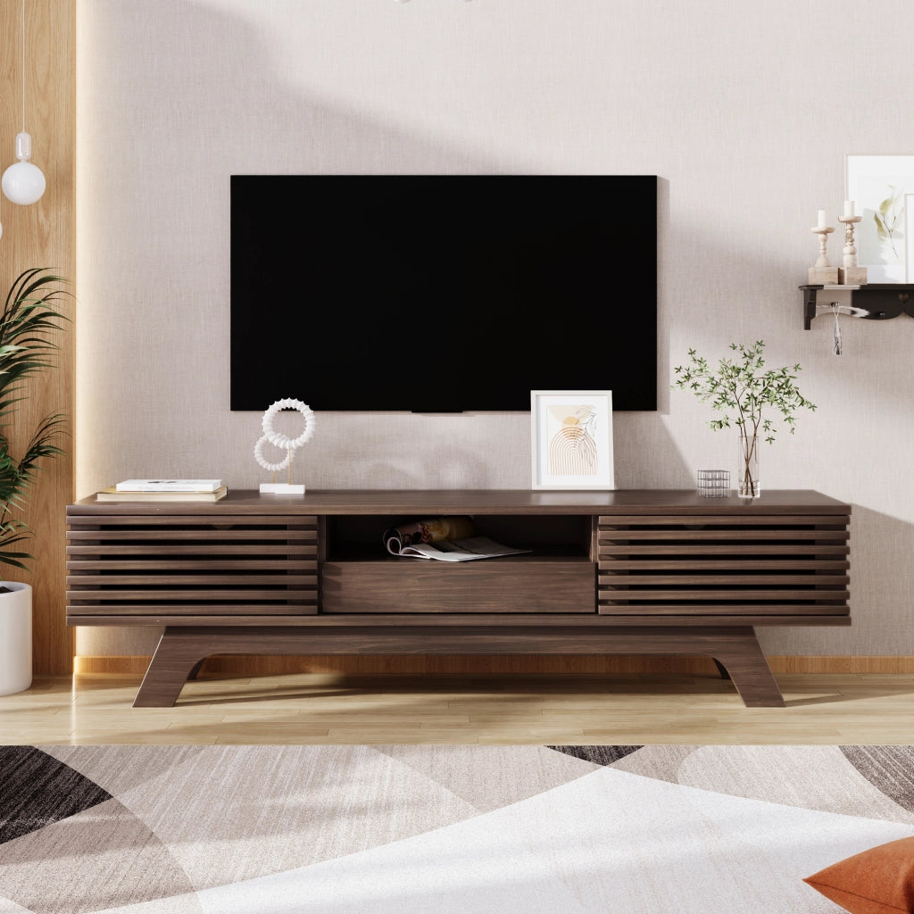 Mobile TV con 2 Ante; 1 Cassetto e Vani Aperti; Passacavi; Stile Vintage; in Pannello di Particelle; 150??35??44 cm; Naturale