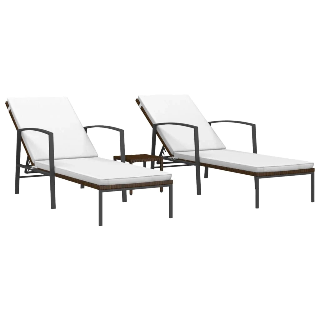 Set di 2 lettini prendisole sedie a sdraio lettini prendisole aiuole da giardino mobili da giardino con tavolo resina intrecciata marrone 02_0012129