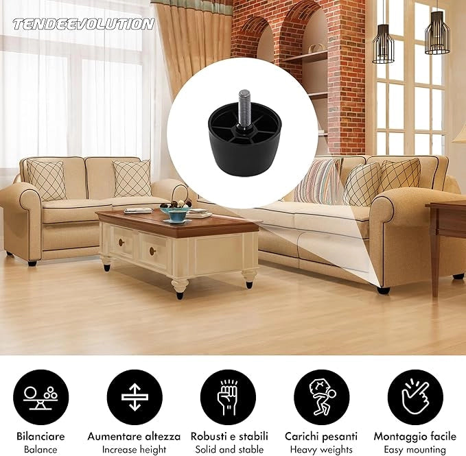 Piedini in Plastica PVC per Mobili | Altezza 6cm | Vite M10 | Design Minimal ed Elegante
