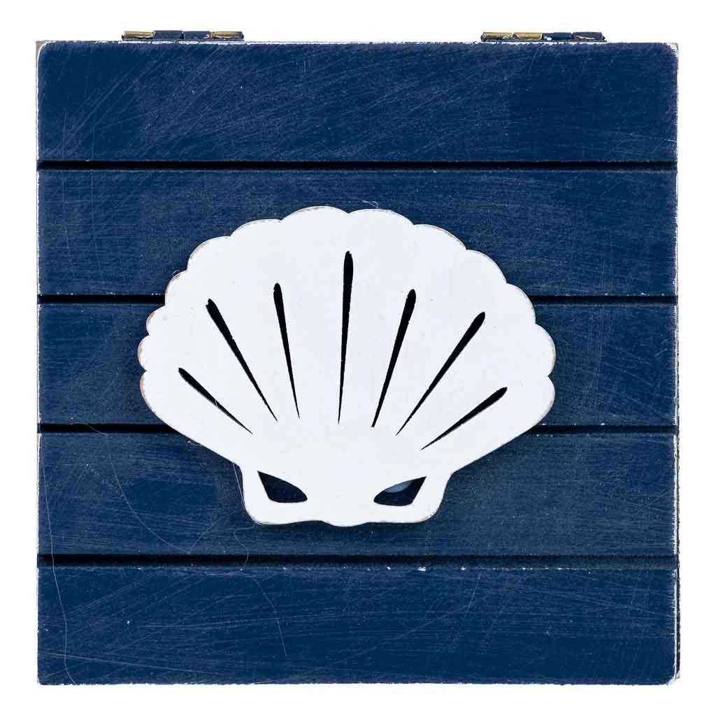 Scatola decorativa in legno con conchiglia blu, 13,5 x 13,5 x 9 cm