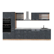 Vicco Cucina completa Calcestruzzo nero/quercia dorata 350 cm , PL Marmo
