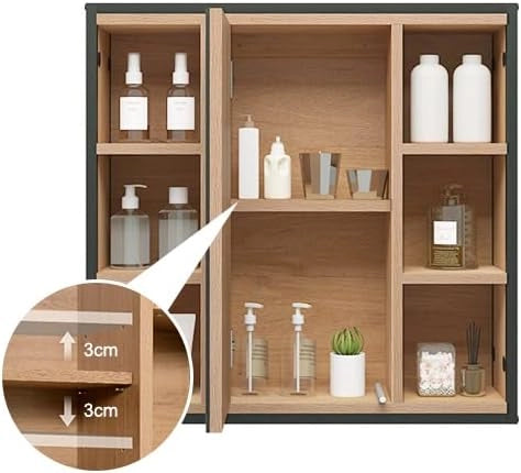 Set di mobili da bagno con armadietto a specchio in metallo + legno modello 18