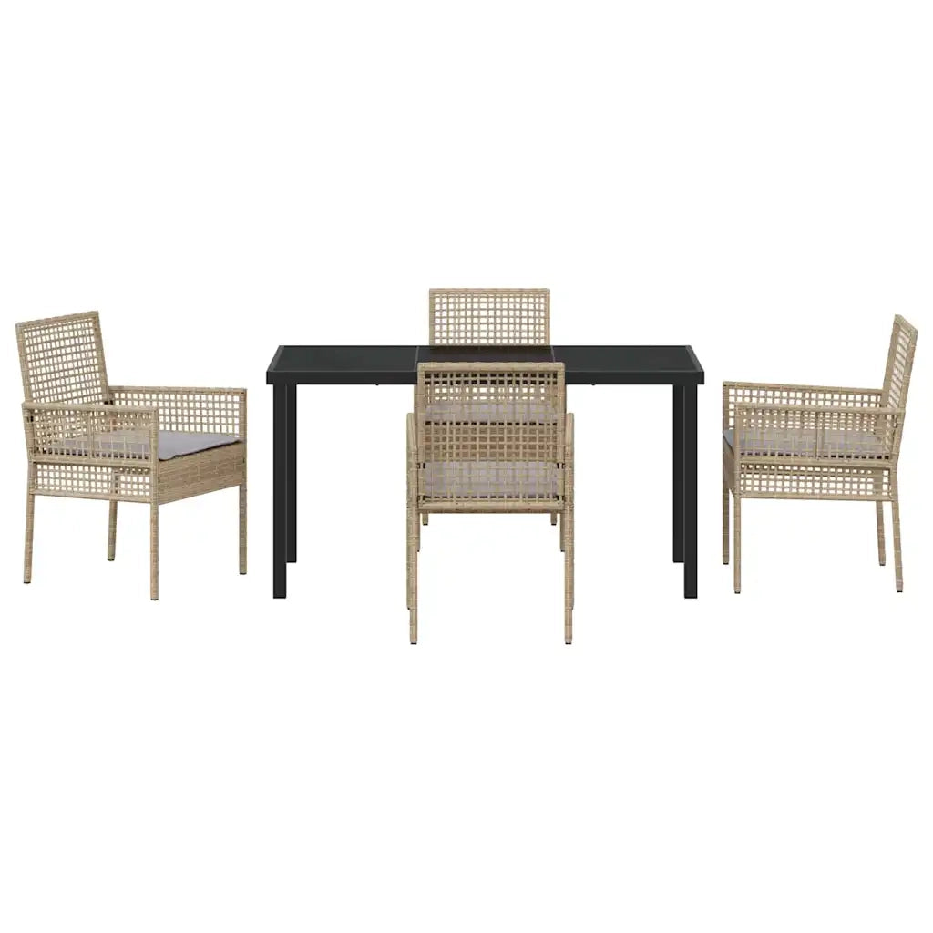 Set da Pranzo per Giardino con cuscino 5 pcs Beige polyrattan