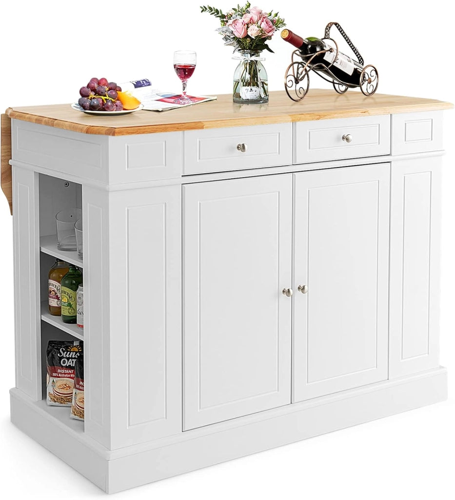 Credenza da Cucina in Legno, Isola da Cucina con Contenitore, con Ripiani Regolabili a 3 Livelli, 120 x 61 x 92 cm, Carico 200 kg (Bianco)
