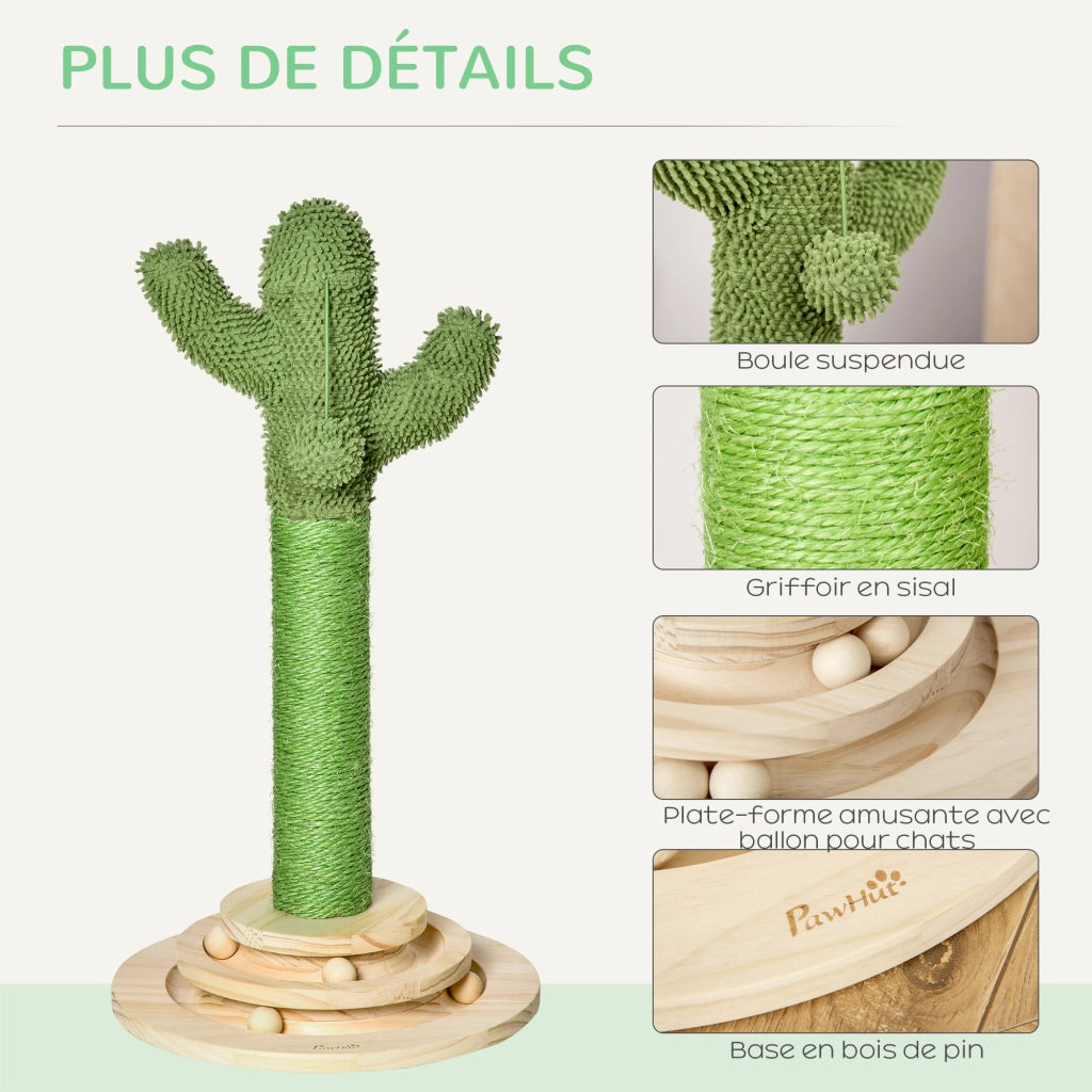 Arbre ¨¤ Chat Cactus con Sisal Naturale e Piattaforma ¨C zephmum ¨C Verde 32x60 cm