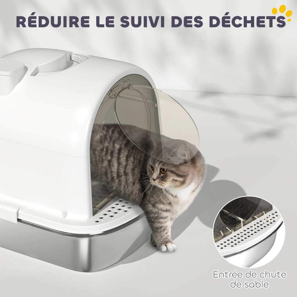 Lettiera per gatti chiusa ¨C Xylo ¨C Acciaio inox, facile da pulire, 52,4x41,3x39,9 cm, bianco
