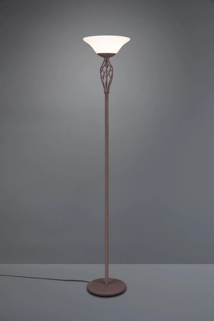RUSTICA LAMPADA DA TAVOLO METALLO RUGGINE CON DIFFUSORE VETRO BIANCO H. 180CM 2 LUCI ATTACCO E27