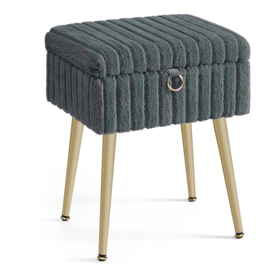 Sgabello da toeletta con contenitore 30 x 40 x 50 cm poggiapiedi gambe in metallo imbottite piedini regolabili per soggiorno camera da letto cabina armadio grigio 12_0008032