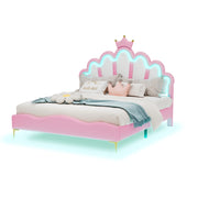 Letto Matrimoniale 140×200 cm con LED Regolabile e Testiera Regolabile; senza Materasso; PU; Rosa