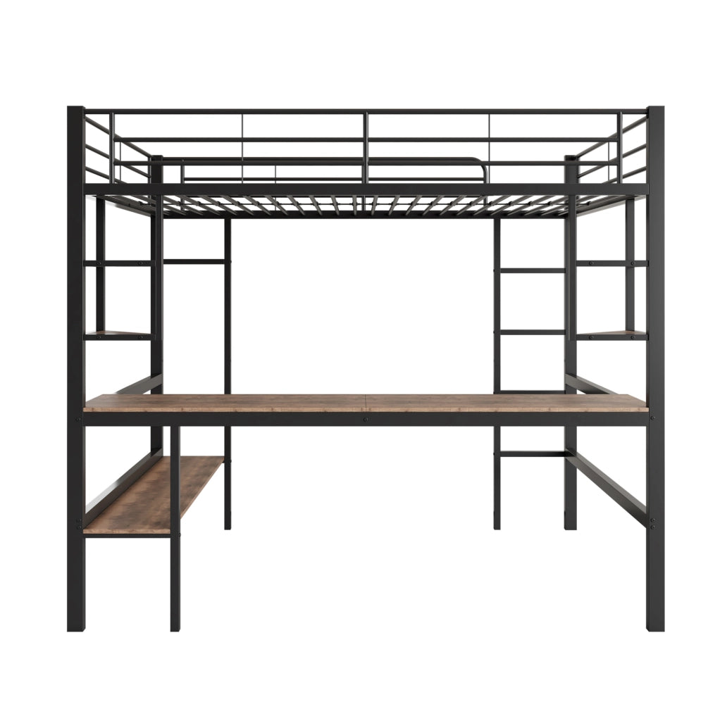 Letto a soppalco 90x200 cm con scrivania e libreria; metallo; nero