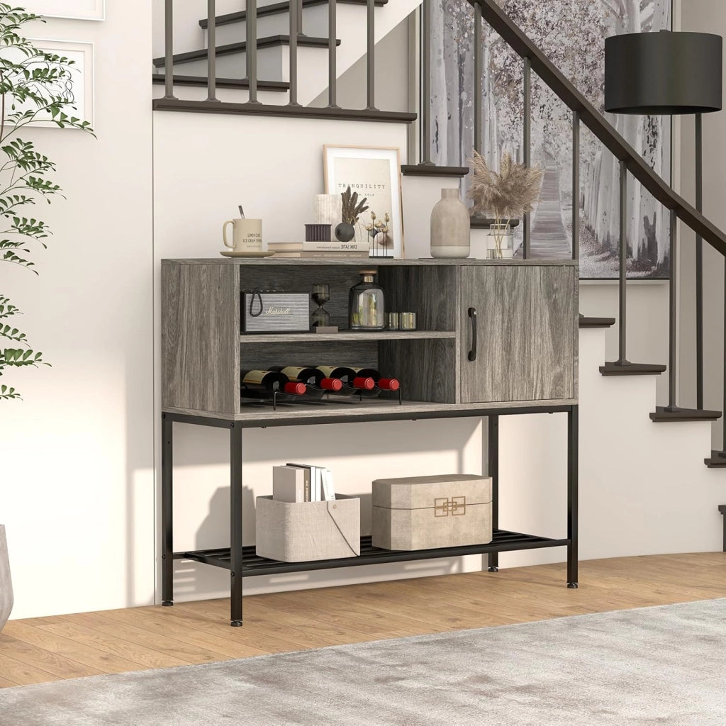 Credenza Buffet da Cucina, Mobile da Cucina con Portabottiglie e Mensole, per Sala da Pranzo, Soggiorno e Ingresso, 100 x 35 x 83 cm (Grigio)