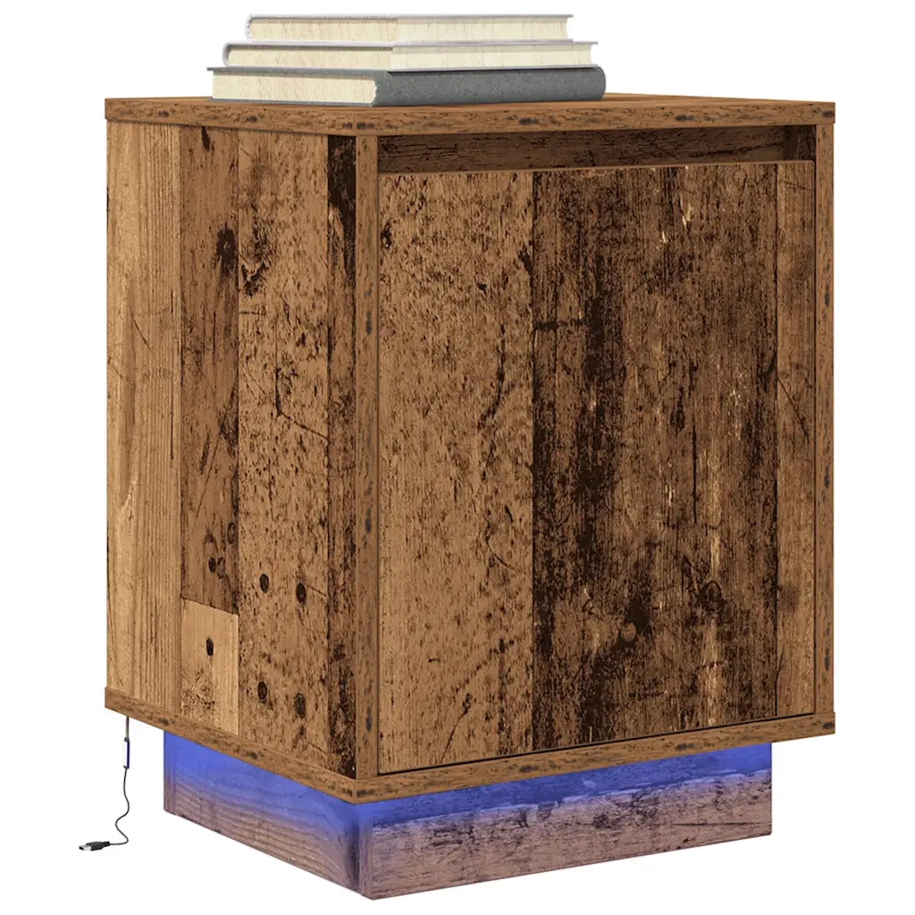 vidaXL Comodino con Luci LED Legno Antico 38x34x50 cm