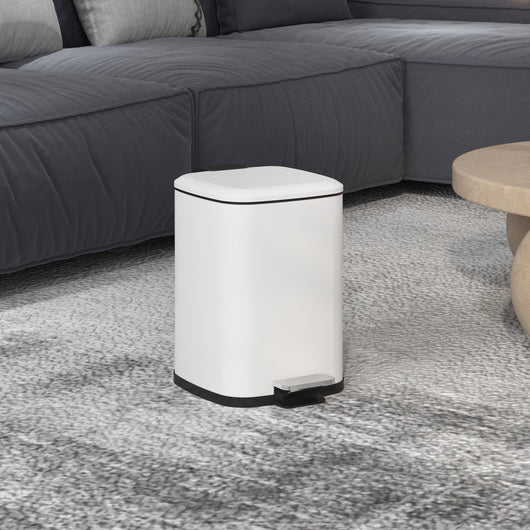 Pattumiera a Pedale 12 Litri 24,5x32x34,5 cm con Chiusura Silenziosa in Metallo e PP Bianco