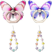 Supporto per telefono in forma di farfalla blu-violaceo, set da 4 pezzi con hanger a fiori. Include supporto per telefono mobile e catena.