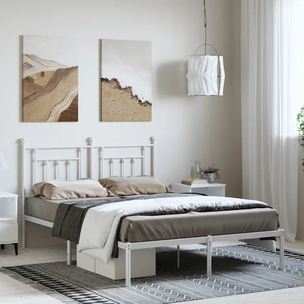 Letto matrimoniale | Letto per adulti | Giroletto con Testiera Metallo Bianco 150x200 cm